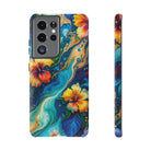 Aloalo Drift Tough Samsung Galaxy Case Samsung Galaxy S21 Ultra Matte - Hawaiian Hibiscus Teal Ocean Wave Design - The Local Banyan
