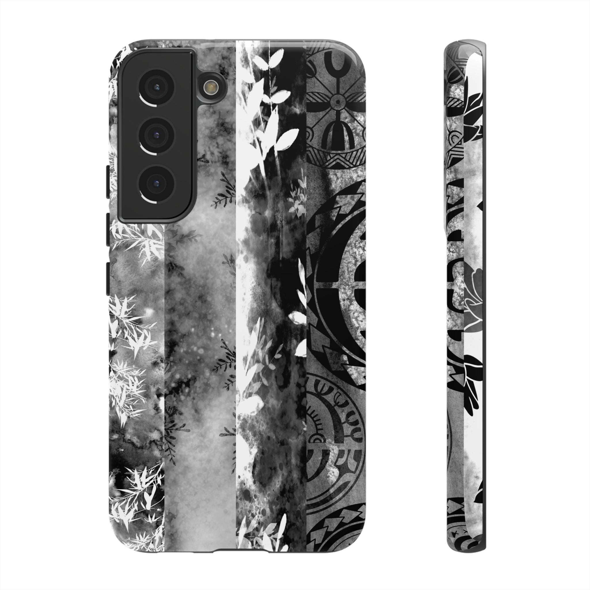 Monochrome Oasis Tough Samsung Galaxy Case Samsung Galaxy S22 Glossy - Hawaiian Black White Botanical Tribal Design - The Local Banyan