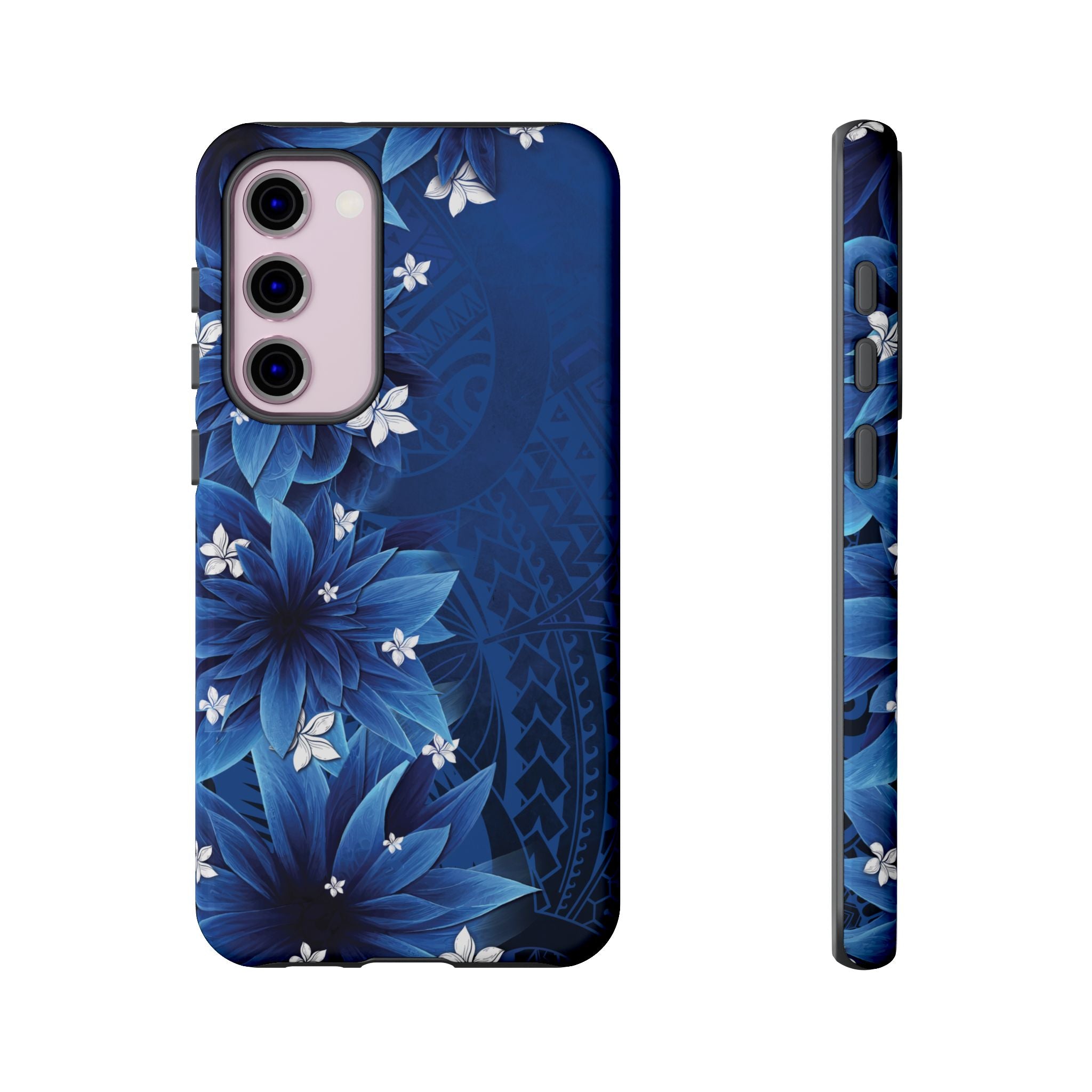 Hoku Pua Tough Samsung Galaxy Case Detail View - Hawaiian Blue Star Flower Polynesian Design Close Up - The Local Banyan