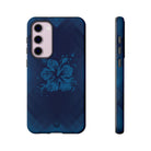 Kikokiko Lehua Tough Samsung Galaxy Case Detail View - Hawaiian Navy Blue Geometric Hibiscus Design Close Up - The Local Banyan