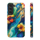 Aloalo Drift Tough Samsung Galaxy Case Samsung Galaxy S22 Glossy - Hawaiian Hibiscus Teal Ocean Wave Design - The Local Banyan
