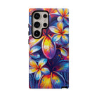 Woman holding Sunset Ink Tough Samsung Galaxy Case - Hawaiian Plumeria Street Art Graffiti Tropical Design - The Local Banyan