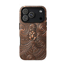 Woman holding Paa Guardian MagSafe iPhone Case - Hawaiian Copper Carved Tiki Polynesian Design - The Local Banyan