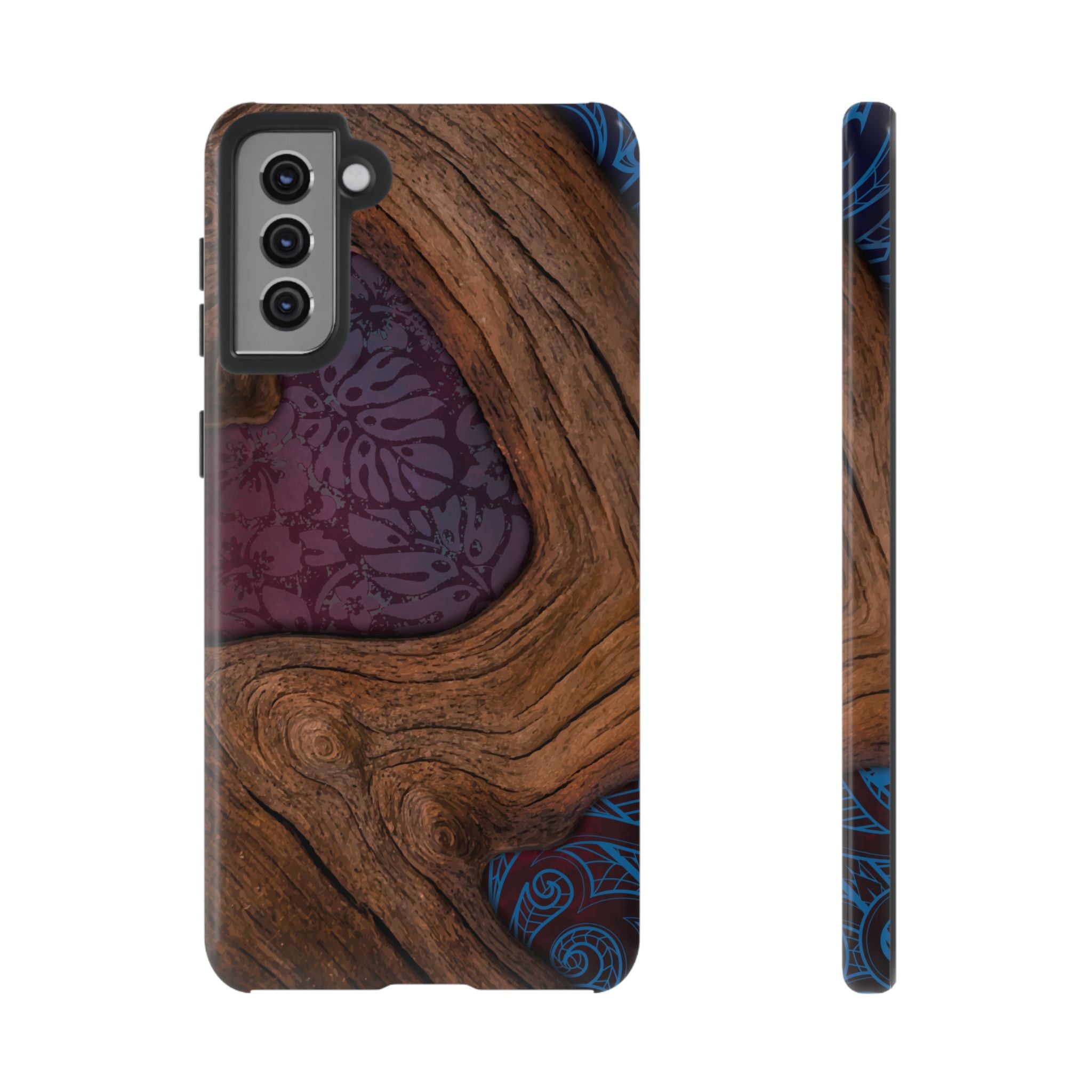 Rooted Tough Samsung Galaxy Case Samsung Galaxy S21 Plus Glossy - Hawaiian Koa Wood Island Strength Tribal Design - The Local Banyan