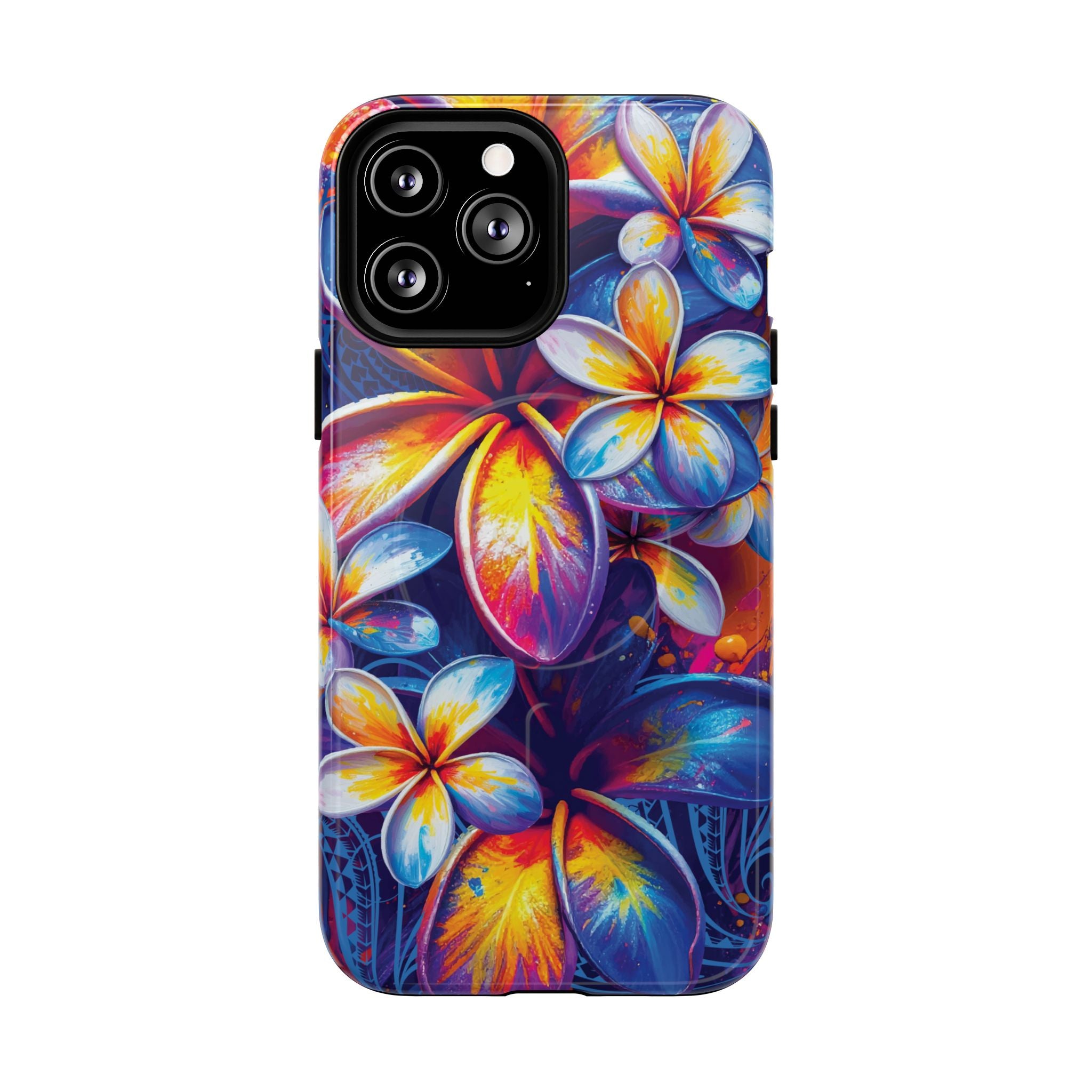 Sunset Ink MagSafe iPhone Case Detail View - Hawaiian Plumeria Street Art Graffiti Tropical Design Close Up - The Local Banyan