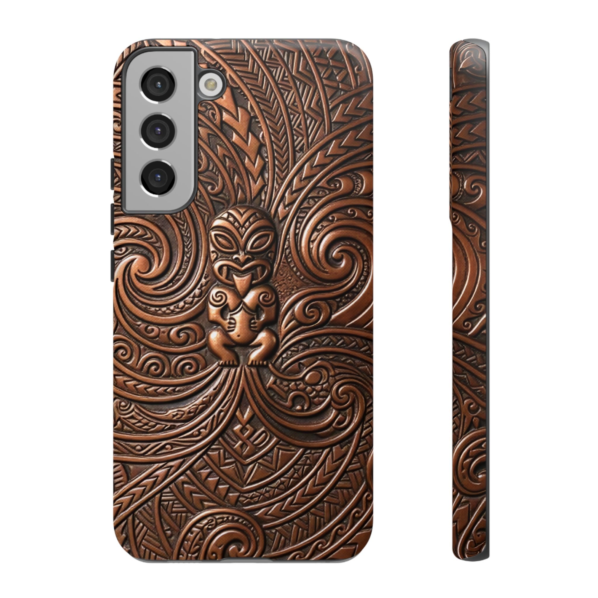 Paa Guardian Tough Samsung Galaxy Case Samsung Galaxy S22 Plus Matte - Hawaiian Copper Carved Tiki Polynesian Design - The Local Banyan
