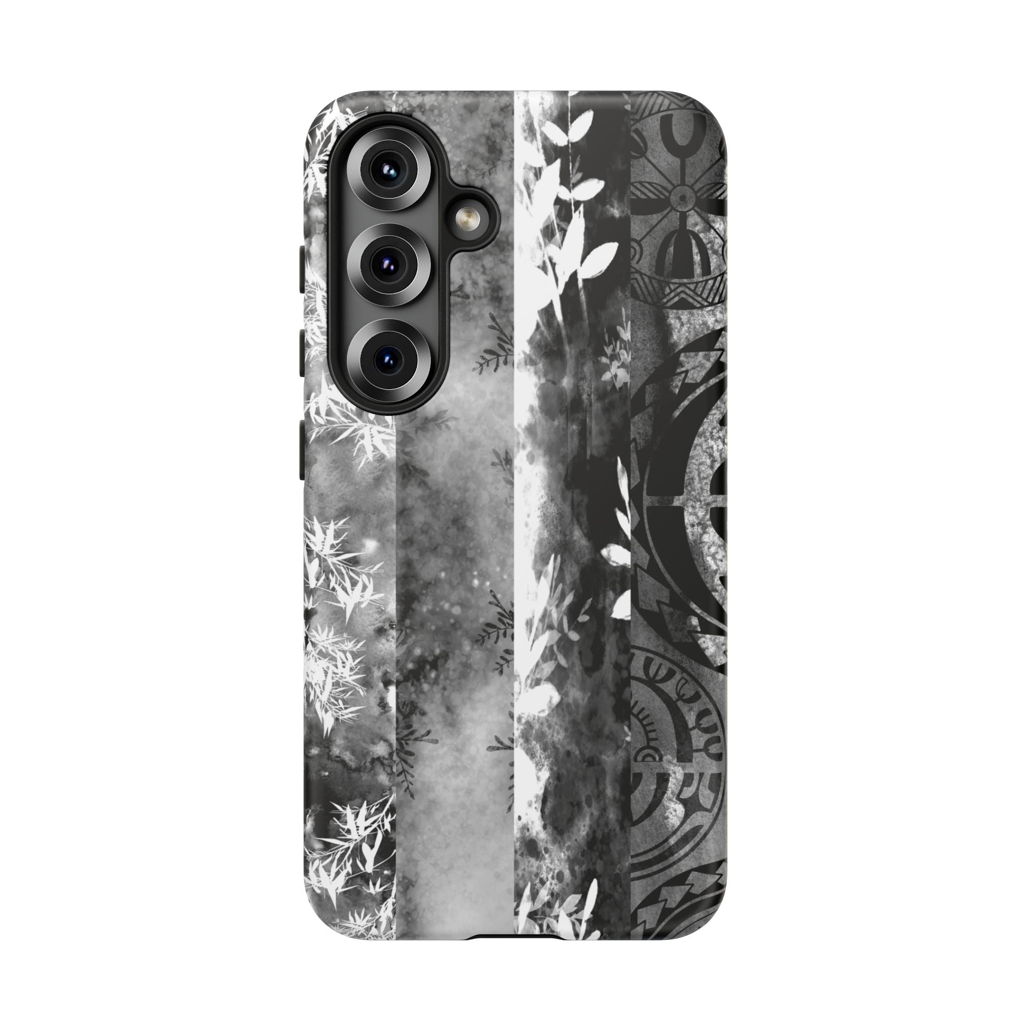 Monochrome Oasis Tough Samsung Galaxy Case Side View - Dual Layer Drop Protection Hawaiian Phone Case - The Local Banyan