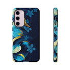 Po Mahina Tough Samsung Galaxy Case Detail View - Hawaiian Moonlit Teal Gold Floral Design Close Up - The Local Banyan