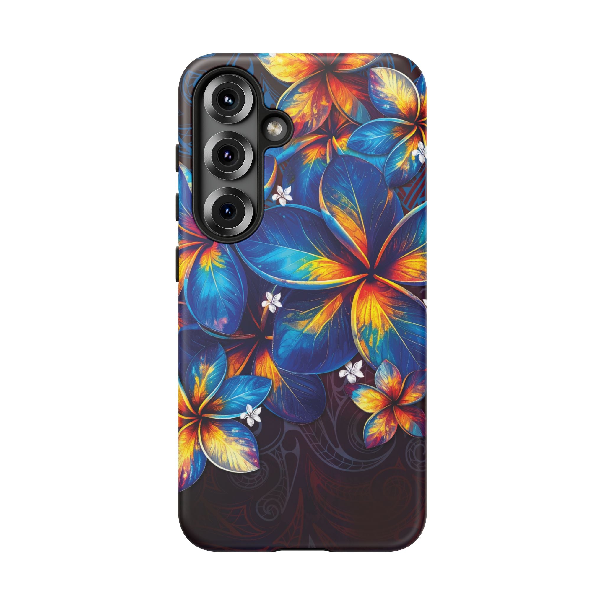 Nohea Twilight Tough Samsung Galaxy Case Detail View - Hawaiian Blue Orange Plumeria Twilight Design Close Up - The Local Banyan