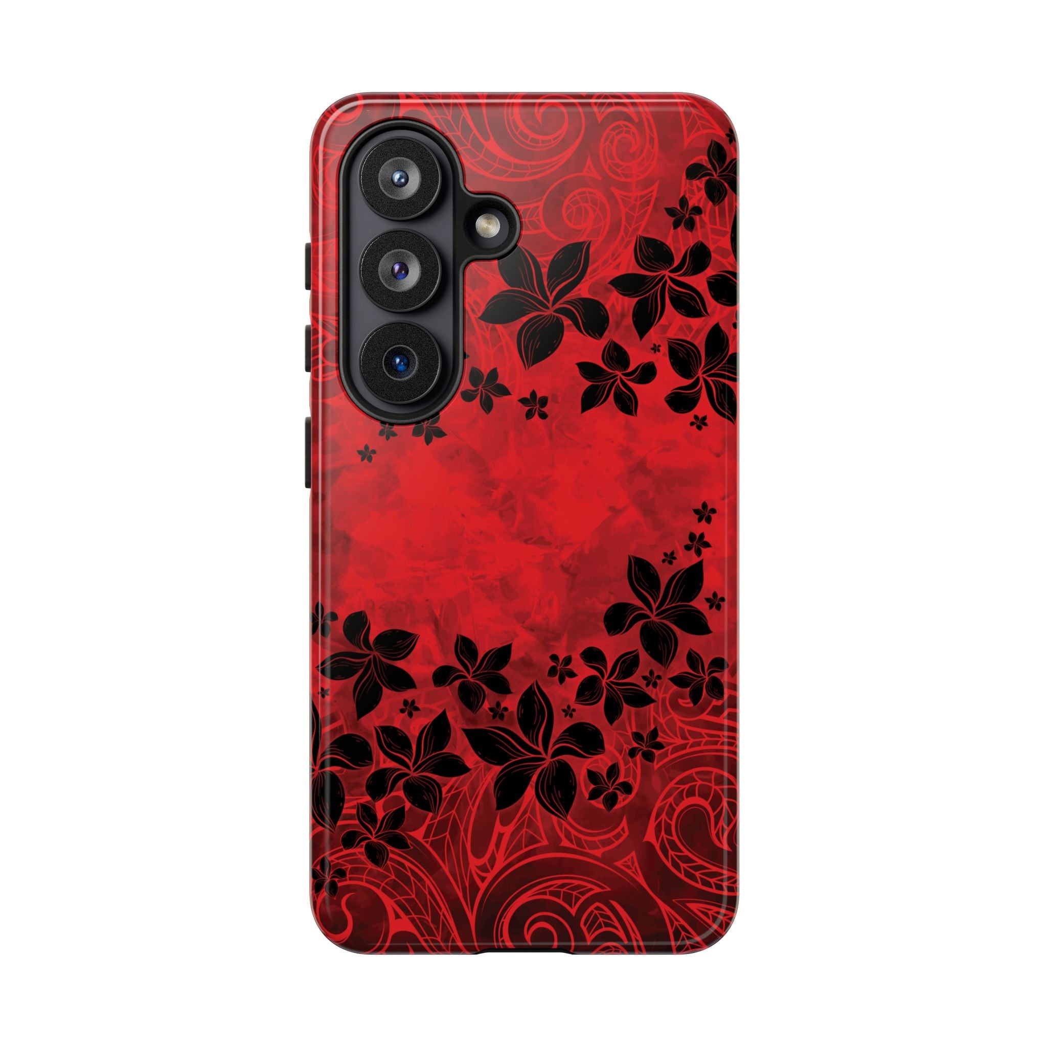 Keahi Pua Tough Samsung Galaxy Case Detail View - Hawaiian Fire Flower Red Tribal Floral Design Close Up - The Local Banyan