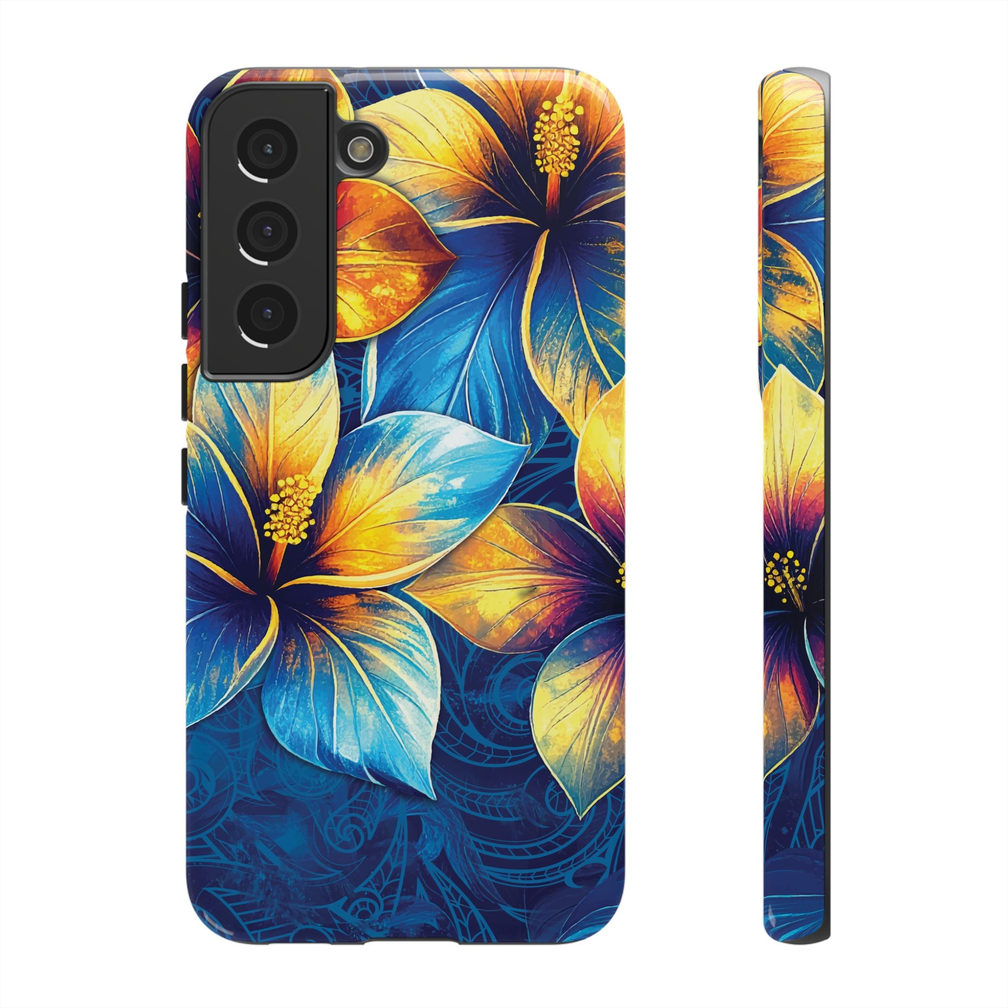 Pua La Tough Samsung Galaxy Case Samsung Galaxy S22 Glossy - Hawaiian Golden Hibiscus Sun Flower Sapphire Design - The Local Banyan
