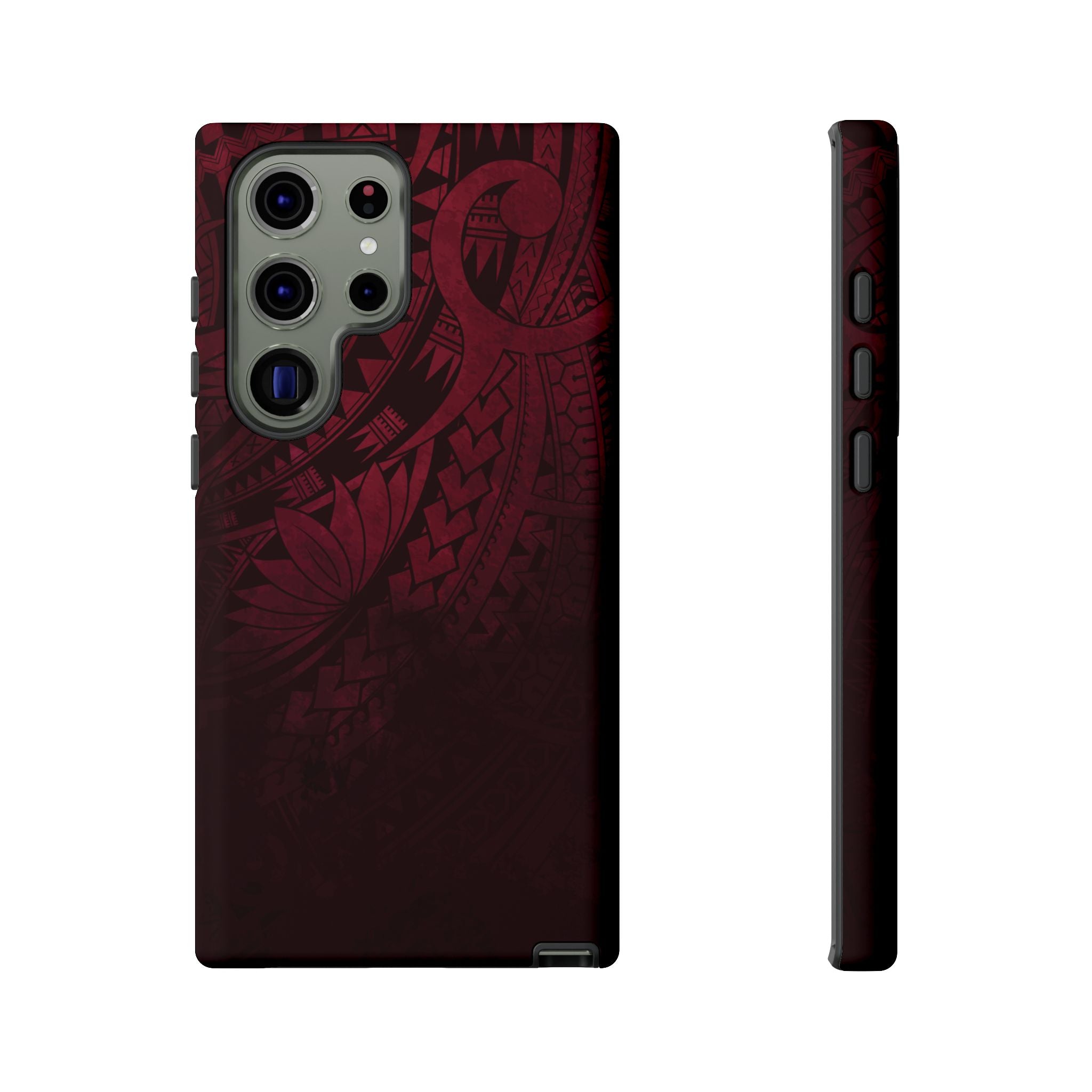 Woman holding Eternal Ember Tough Samsung Galaxy Case - Hawaiian Red Tribal Polynesian Design - The Local Banyan