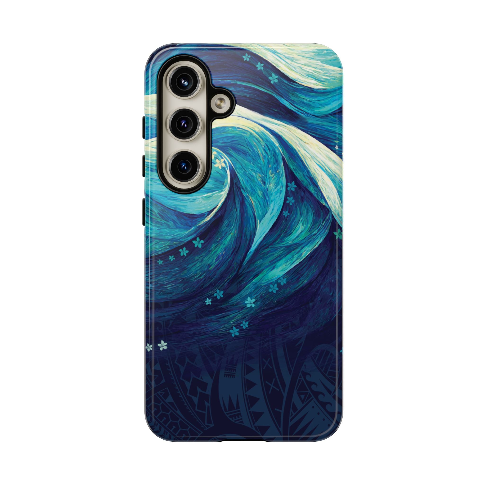 Woman holding Eternal Mana Tough Samsung Galaxy Case - Hawaiian Ocean Wave Polynesian Tribal Design - The Local Banyan