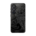 Tribal Guardian Tough Samsung Galaxy Case Detail View - Hawaiian Black on Black Polynesian Tribal Design Close Up - The Local Banyan
