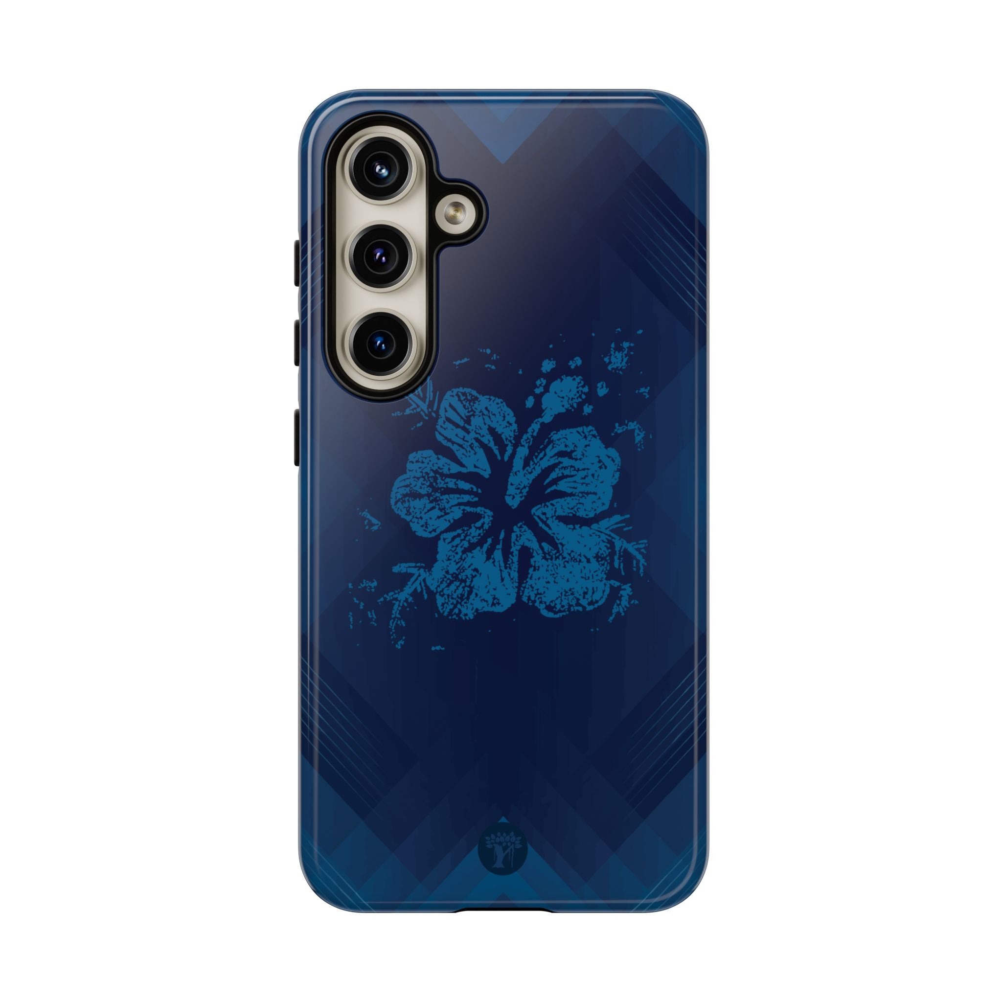 Kikokiko Lehua Tough Samsung Galaxy Case Detail View - Hawaiian Navy Blue Geometric Hibiscus Design Close Up - The Local Banyan