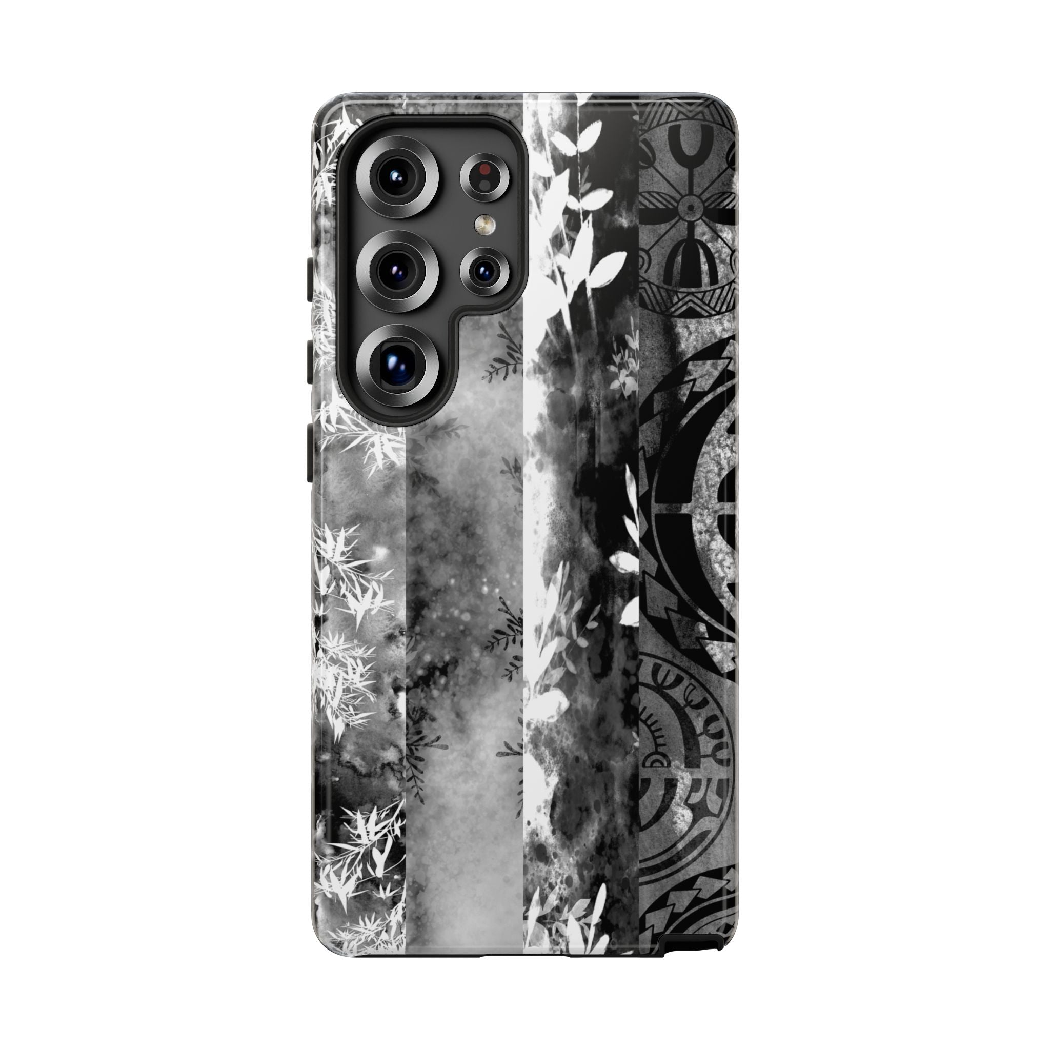 Monochrome Oasis Tough Samsung Galaxy Case Side View - Dual Layer Drop Protection Hawaiian Phone Case - The Local Banyan