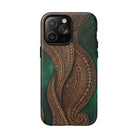 Island Kalai MagSafe iPhone Case iPhone 14 Pro Max Matte - Hawaiian Carved Wood Grain Emerald Green Tribal Design - The Local Banyan