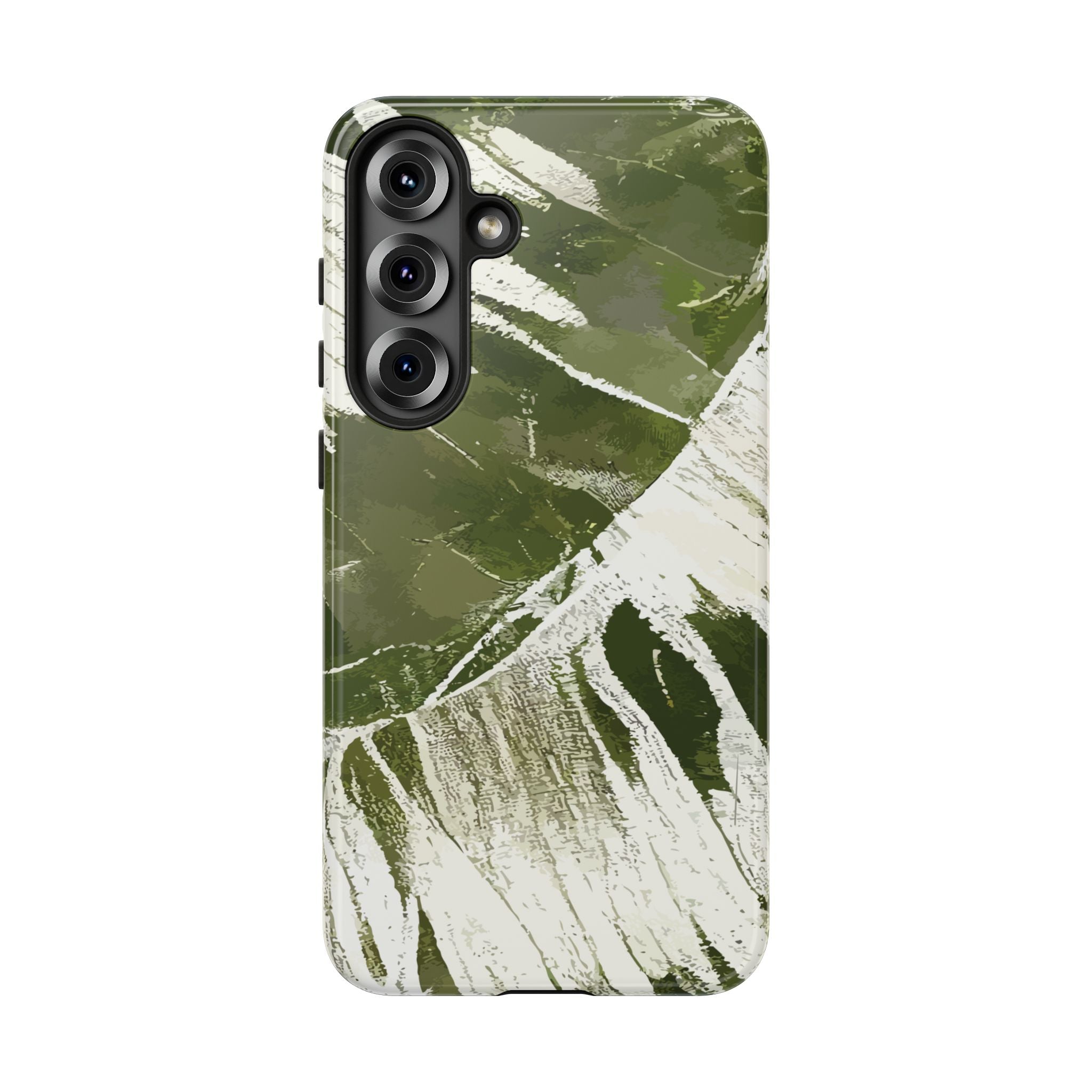 Island Breeze Tough Samsung Galaxy Case Detail View - Hawaiian Palm Leaf Olive Green Botanical Design Close Up - The Local Banyan