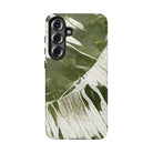 Island Breeze Tough Samsung Galaxy Case Detail View - Hawaiian Palm Leaf Olive Green Botanical Design Close Up - The Local Banyan