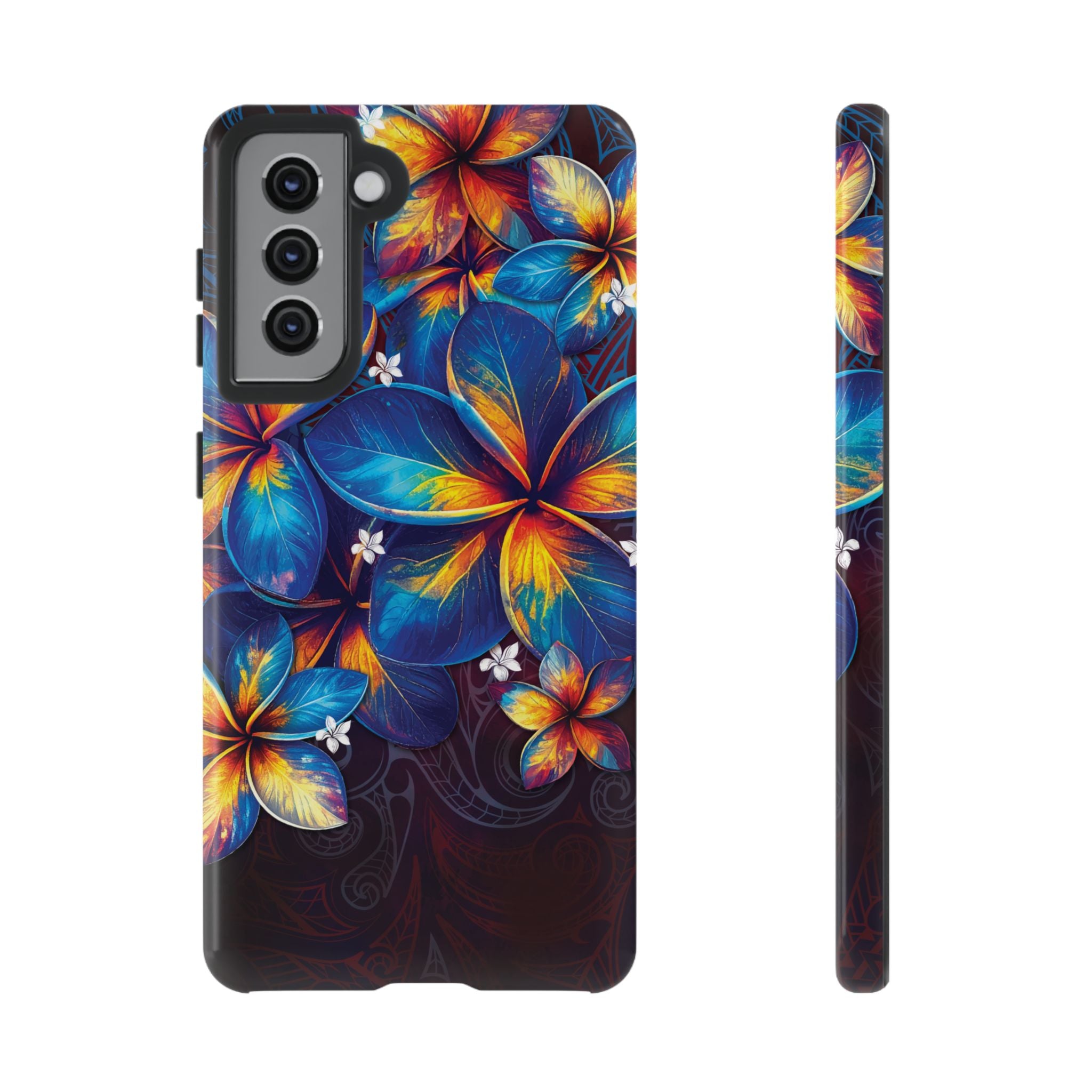 Nohea Twilight Tough Samsung Galaxy Case Samsung Galaxy S21 Glossy - Hawaiian Blue Orange Plumeria Twilight Design - The Local Banyan