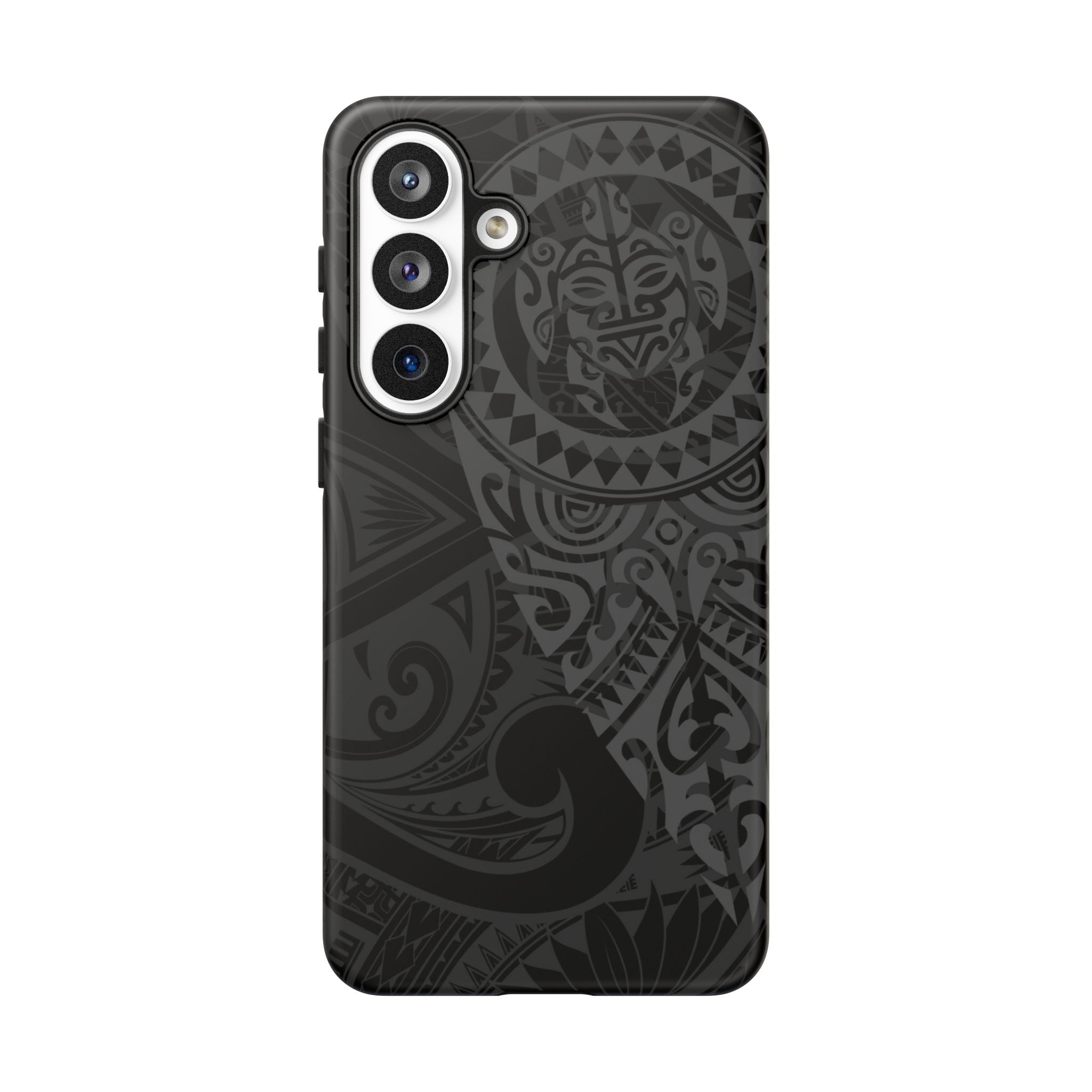 Tribal Guardian Tough Samsung Galaxy Case Detail View - Hawaiian Black on Black Polynesian Tribal Design Close Up - The Local Banyan