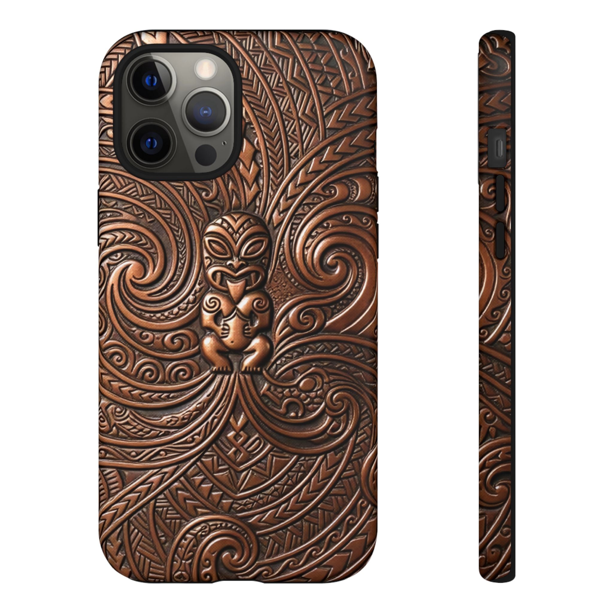 Paa Guardian Tough iPhone Case iPhone 12 Pro Max Matte - Hawaiian Copper Carved Tiki Polynesian Design - The Local Banyan