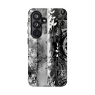 Woman holding Monochrome Oasis Tough Samsung Galaxy Case - Hawaiian Black White Botanical Tribal Design - The Local Banyan