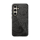 Woman holding Tribal Guardian Tough Samsung Galaxy Case - Hawaiian Black on Black Polynesian Tribal Design - The Local Banyan