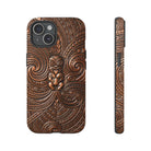Paa Guardian Tough iPhone Case Detail View - Hawaiian Copper Carved Tiki Polynesian Design Close Up - The Local Banyan