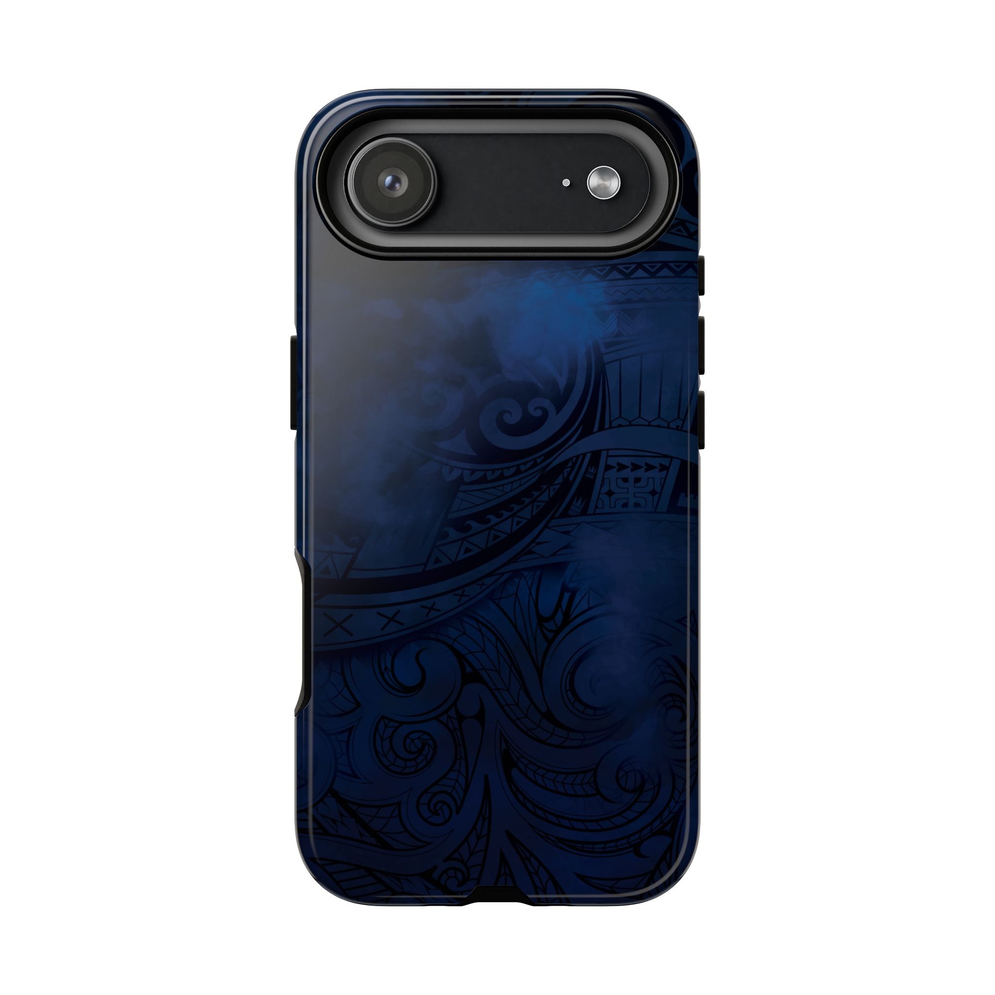 Woman holding Midnight Essence Tough iPhone Case - Hawaiian Midnight Navy Polynesian Tribal Design - The Local Banyan