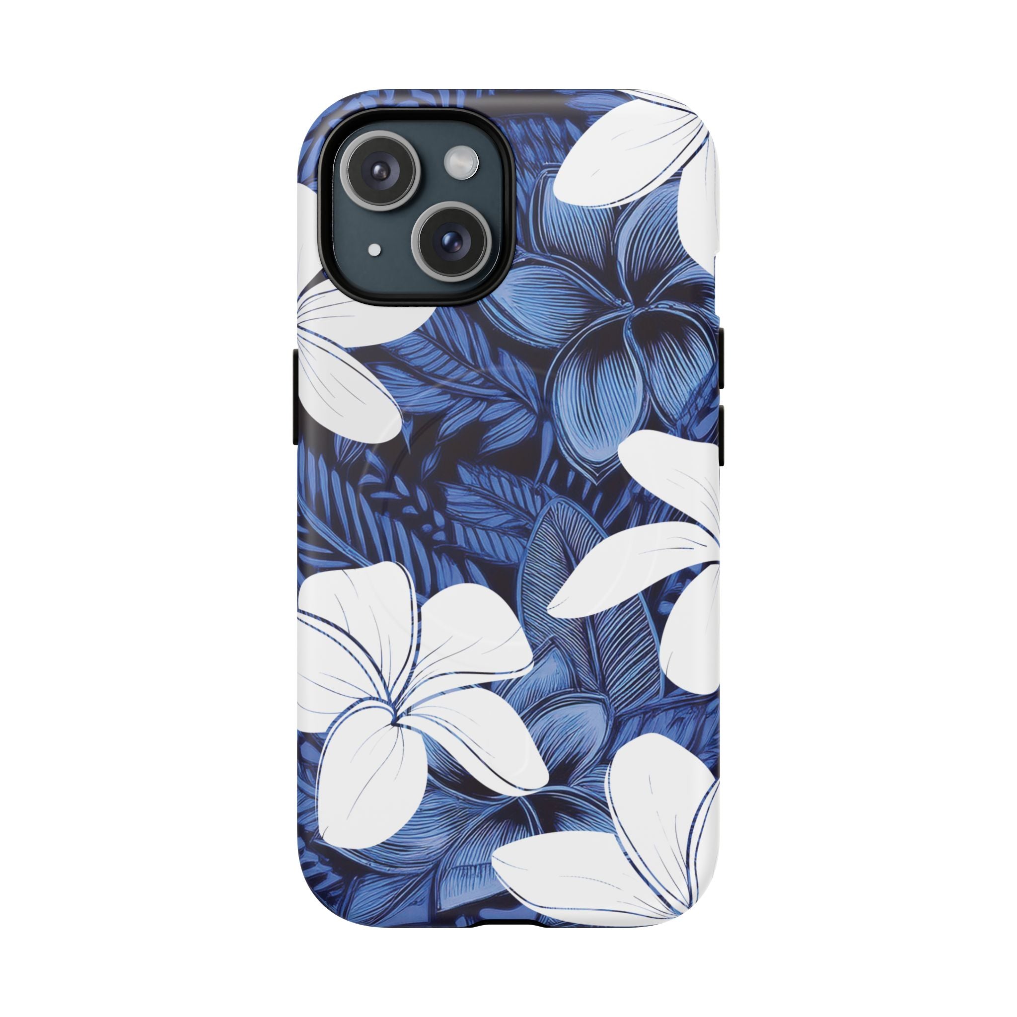Eternal Blue Plumeria Magnetic Case for iPhone Phone Case The Local Banyan iPhone 15 Matte
