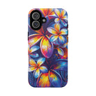 Woman holding Sunset Ink MagSafe iPhone Case - Hawaiian Plumeria Street Art Graffiti Tropical Design - The Local Banyan