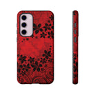 Keahi Pua Tough Samsung Galaxy Case Detail View - Hawaiian Fire Flower Red Tribal Floral Design Close Up - The Local Banyan