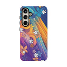 Woman holding Mauna Sunrise Tough Samsung Galaxy Case - Hawaiian Colorful Sunrise Plumeria Design - The Local Banyan