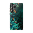 Aloha Whispers Tough Samsung Galaxy Case Detail View - Hawaiian Abstract Green Floral Polynesian Design Close Up - The Local Banyan