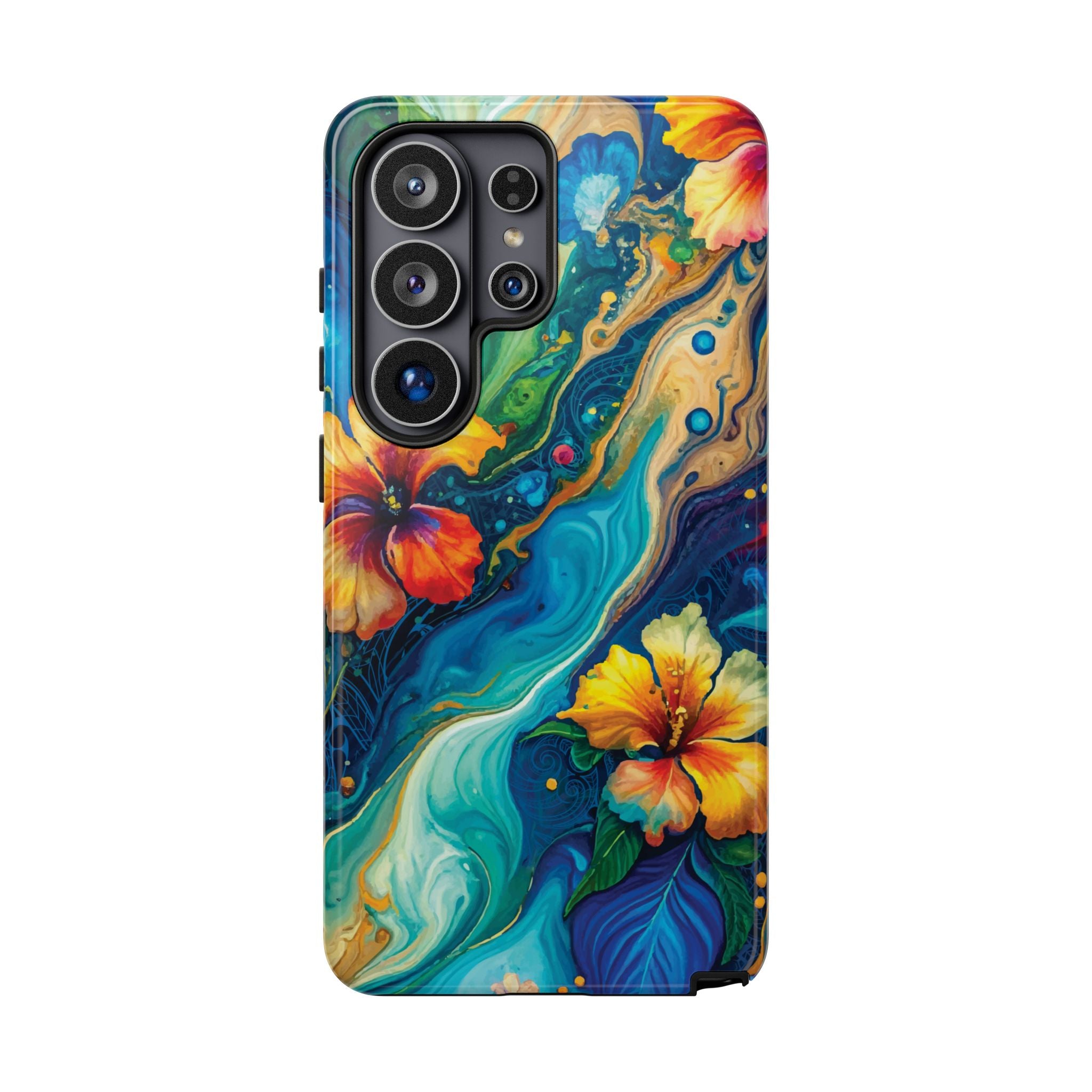 Aloalo Drift Tough Samsung Galaxy Case Samsung Galaxy S26 Ultra Glossy - Hawaiian Hibiscus Teal Ocean Wave Design - The Local Banyan