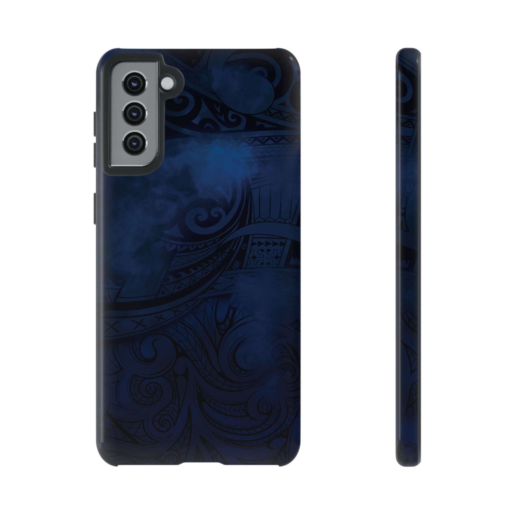 Midnight Essence Tough Samsung Galaxy Case Samsung Galaxy S21 Plus Glossy - Hawaiian Midnight Navy Polynesian Tribal Design - The Local Banyan