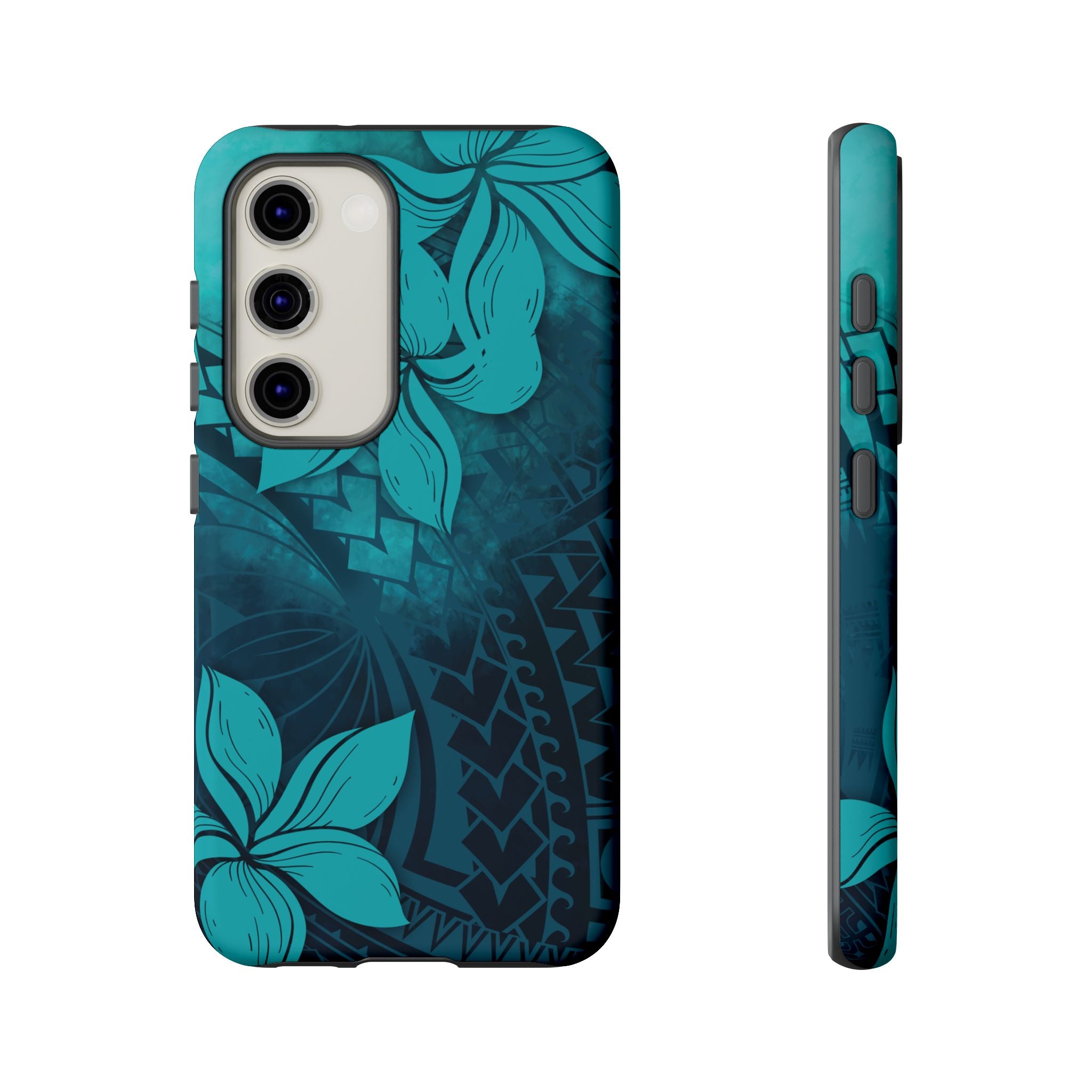 Moana Bloom Tough Samsung Galaxy Case Detail View - Hawaiian Teal Plumeria Ocean Tribal Design Close Up - The Local Banyan