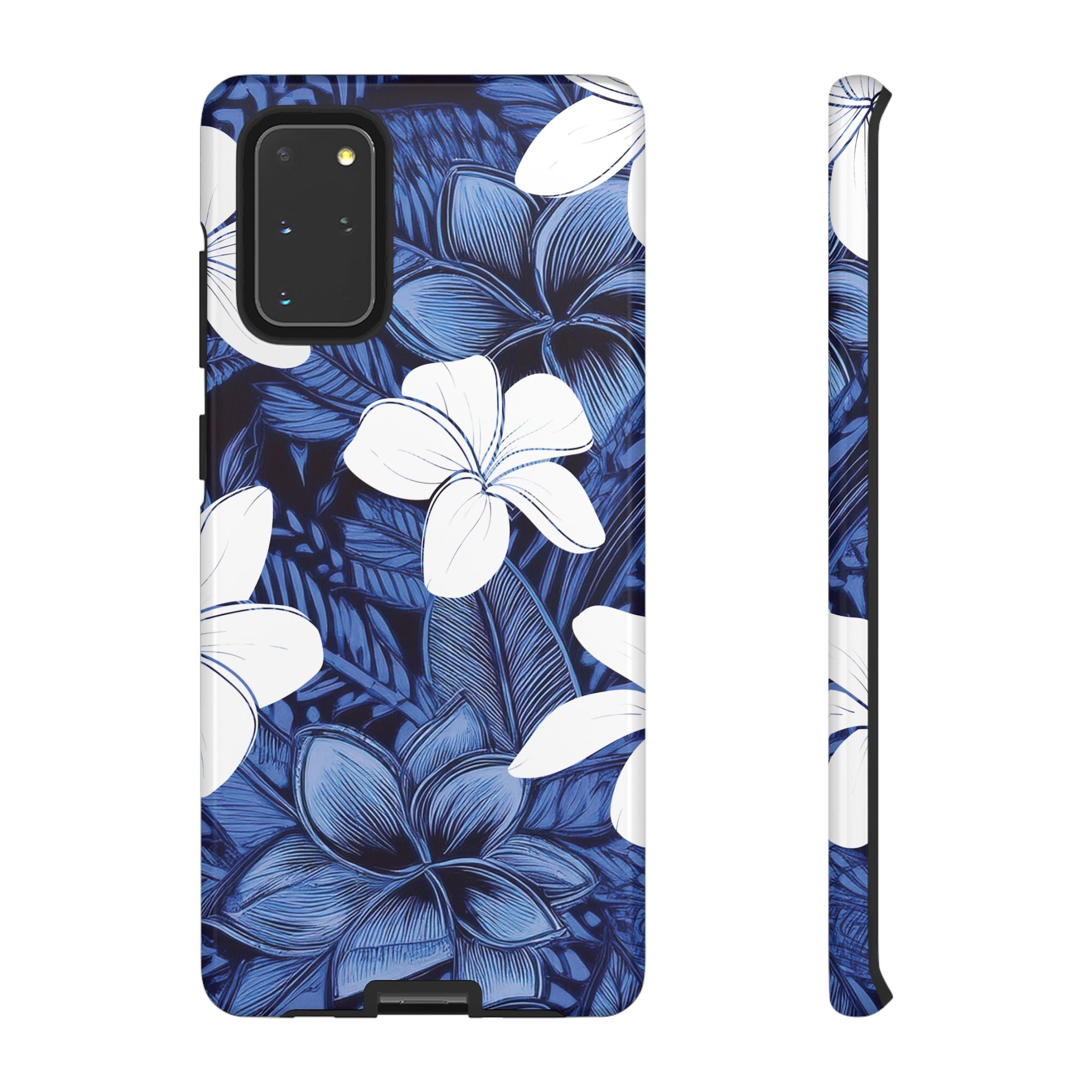 Eternal Blue Plumeria Tough Samsung Galaxy Case Samsung Galaxy S20+ Glossy - Hawaiian Blue Plumeria Ocean Floral Design - The Local Banyan