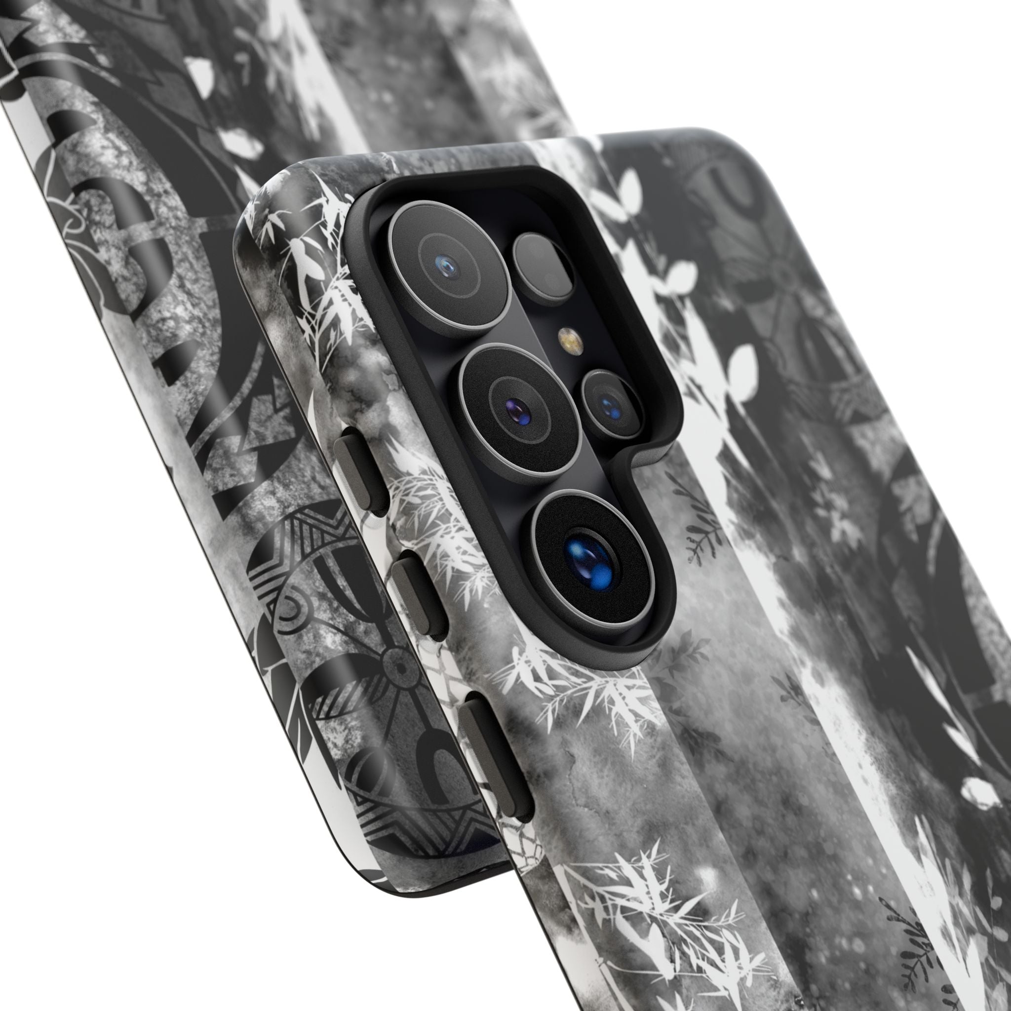 Monochrome Oasis Tough Samsung Galaxy Case Side View - Dual Layer Drop Protection Hawaiian Phone Case - The Local Banyan