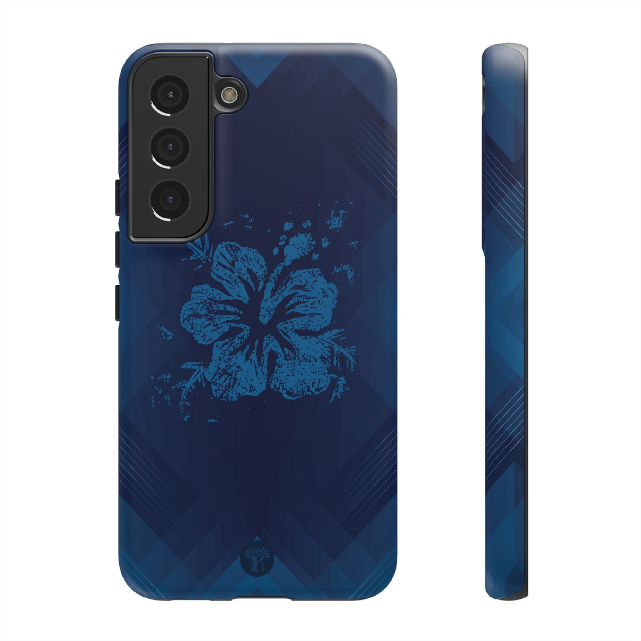 Kikokiko Lehua Tough Samsung Galaxy Case Samsung Galaxy S22 Matte - Hawaiian Navy Blue Geometric Hibiscus Design - The Local Banyan