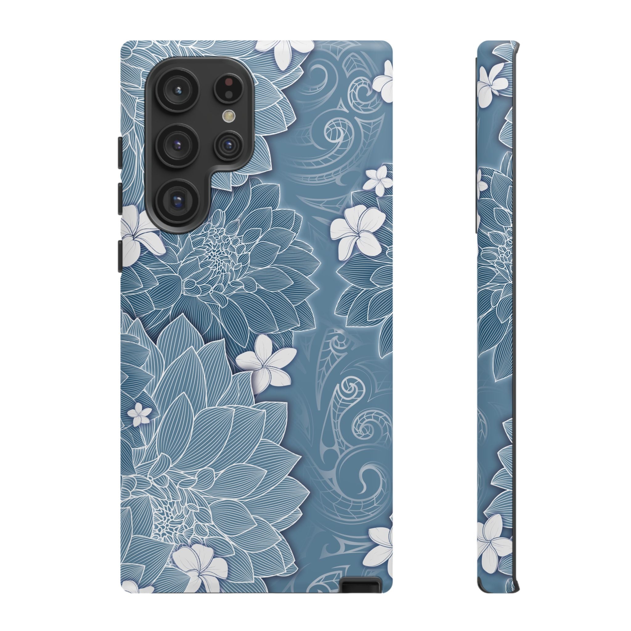 Pua La Tough Samsung Galaxy Case Detail View - Hawaiian Golden Hibiscus Sun Flower Sapphire Design Close Up - The Local Banyan