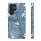 Pua La Tough Samsung Galaxy Case Detail View - Hawaiian Golden Hibiscus Sun Flower Sapphire Design Close Up - The Local Banyan