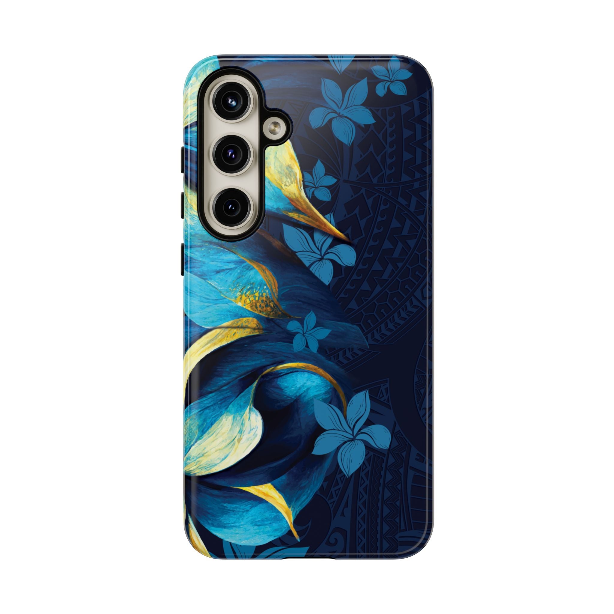 Po Mahina Tough Samsung Galaxy Case Detail View - Hawaiian Moonlit Teal Gold Floral Design Close Up - The Local Banyan