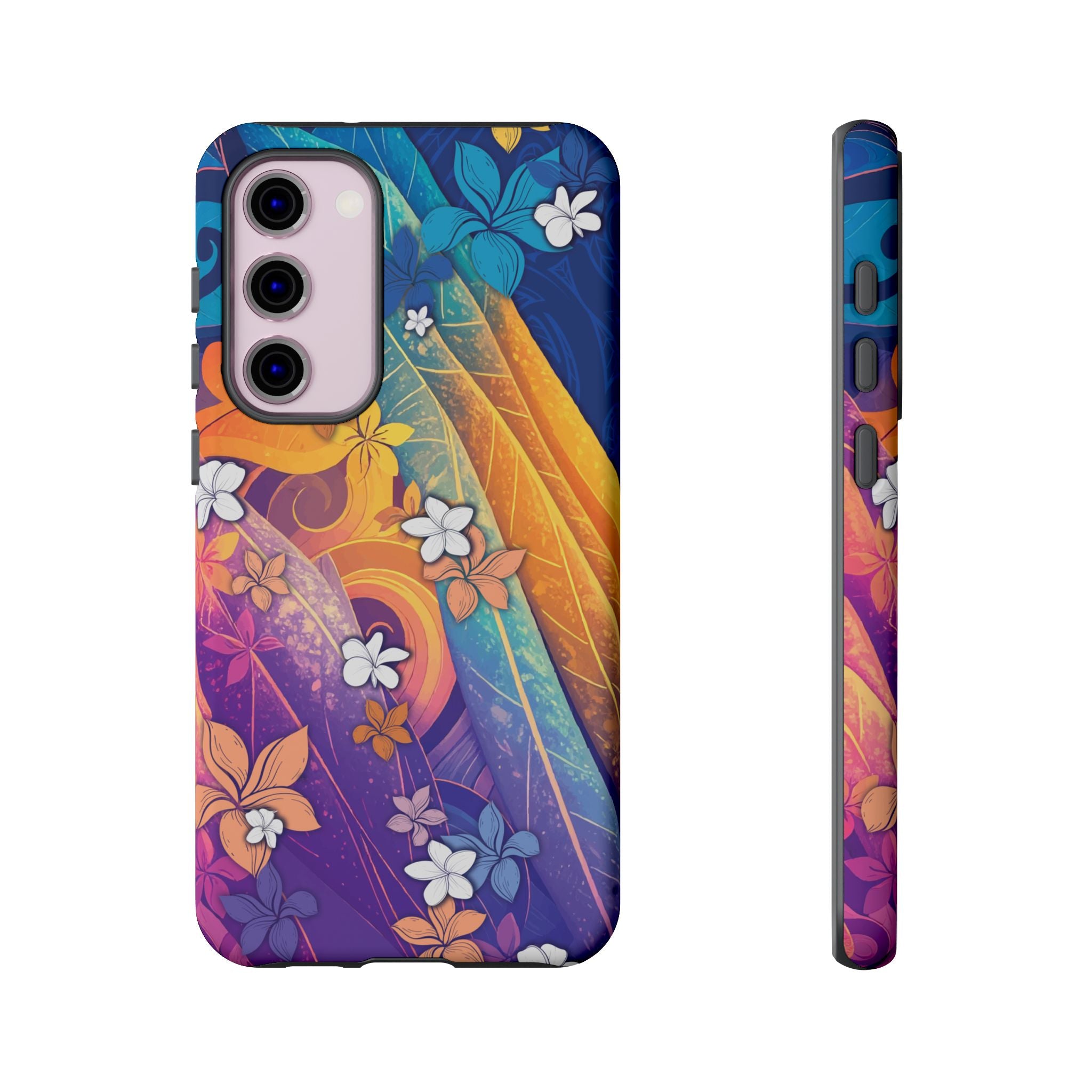 Mauna Sunrise Tough Samsung Galaxy Case Detail View - Hawaiian Colorful Sunrise Plumeria Design Close Up - The Local Banyan