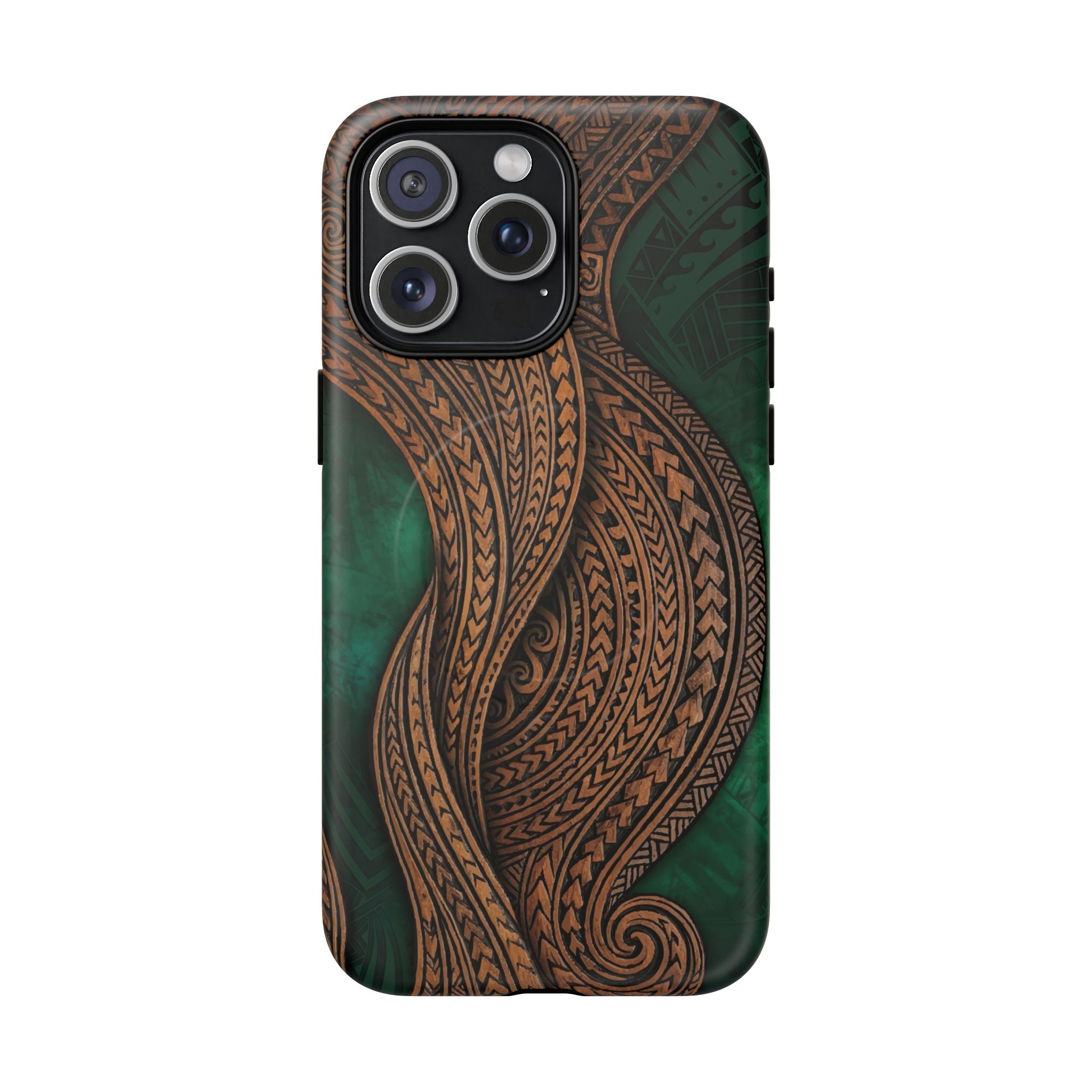 Island Kalai MagSafe iPhone Case iPhone 15 Pro Max Matte - Hawaiian Carved Wood Grain Emerald Green Tribal Design - The Local Banyan