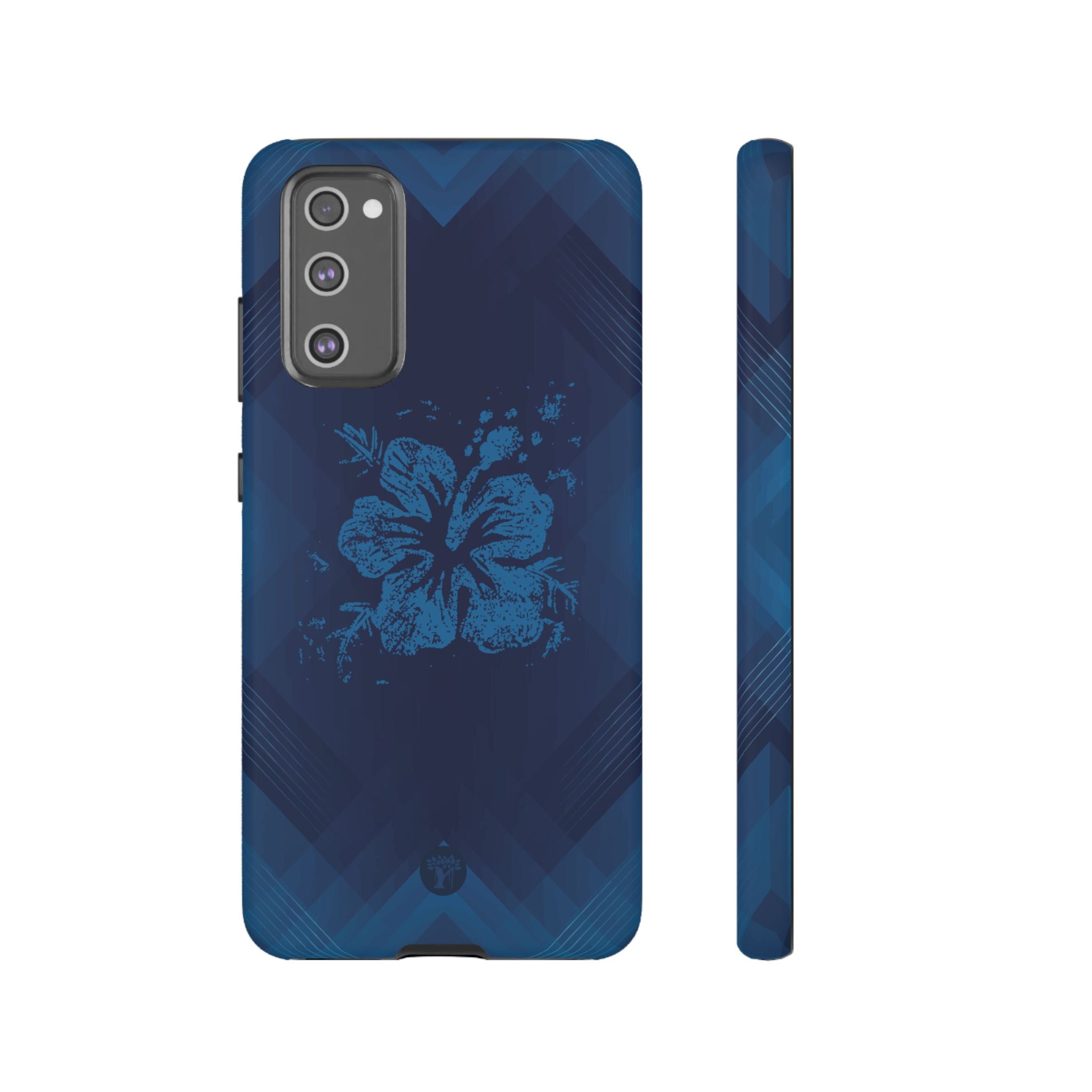 Kikokiko Lehua Tough Samsung Galaxy Case Samsung Galaxy S20 FE Matte - Hawaiian Navy Blue Geometric Hibiscus Design - The Local Banyan