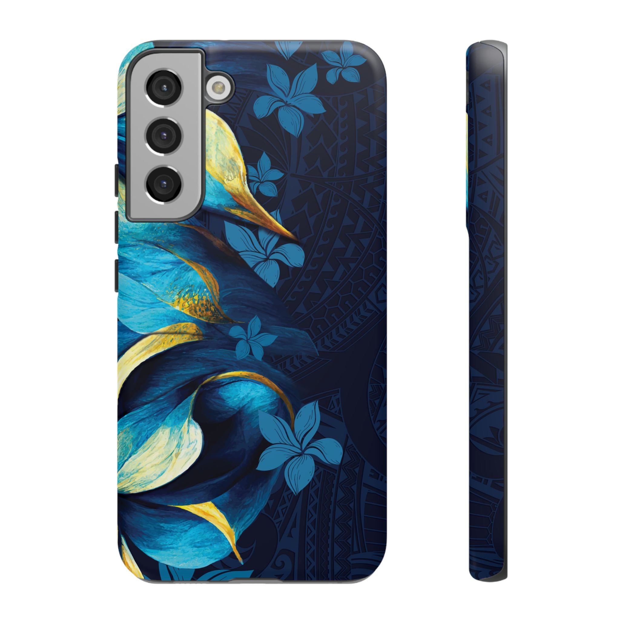Po Mahina Tough Samsung Galaxy Case Samsung Galaxy S22 Plus Matte - Hawaiian Moonlit Teal Gold Floral Design - The Local Banyan