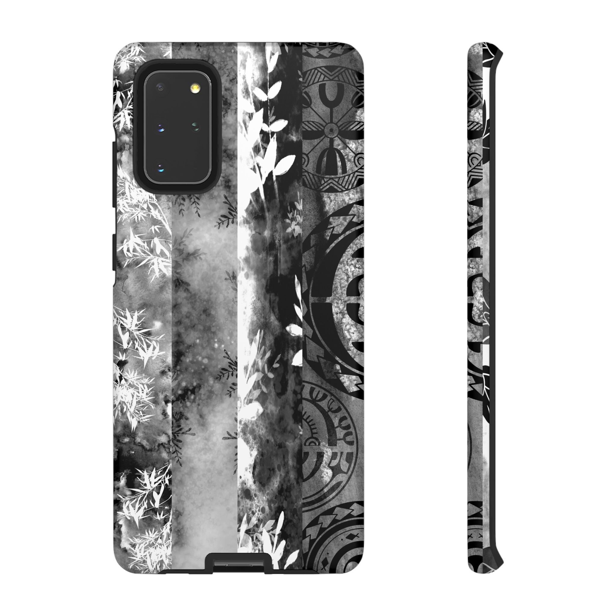 Monochrome Oasis Tough Samsung Galaxy Case Samsung Galaxy S20+ Matte - Hawaiian Black White Botanical Tribal Design - The Local Banyan