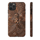 Paa Guardian Tough iPhone Case Detail View - Hawaiian Copper Carved Tiki Polynesian Design Close Up - The Local Banyan